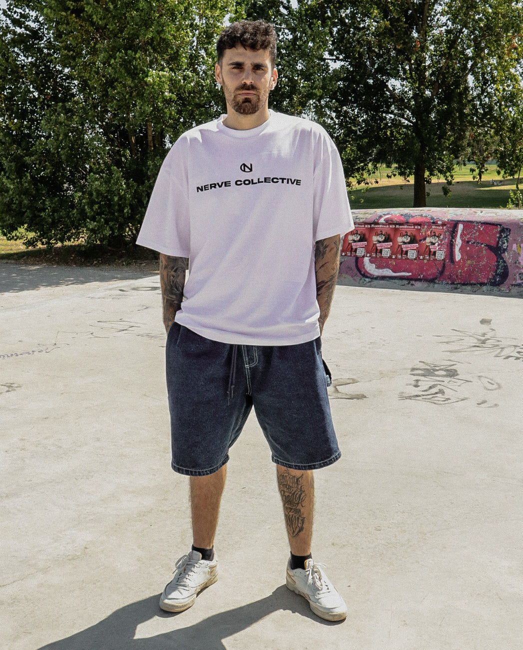 Block Breakline Oversize Tee - with Logo (White and Black)