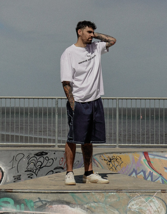 Block Breakline Oversize Tee - with Logo (White and Black)