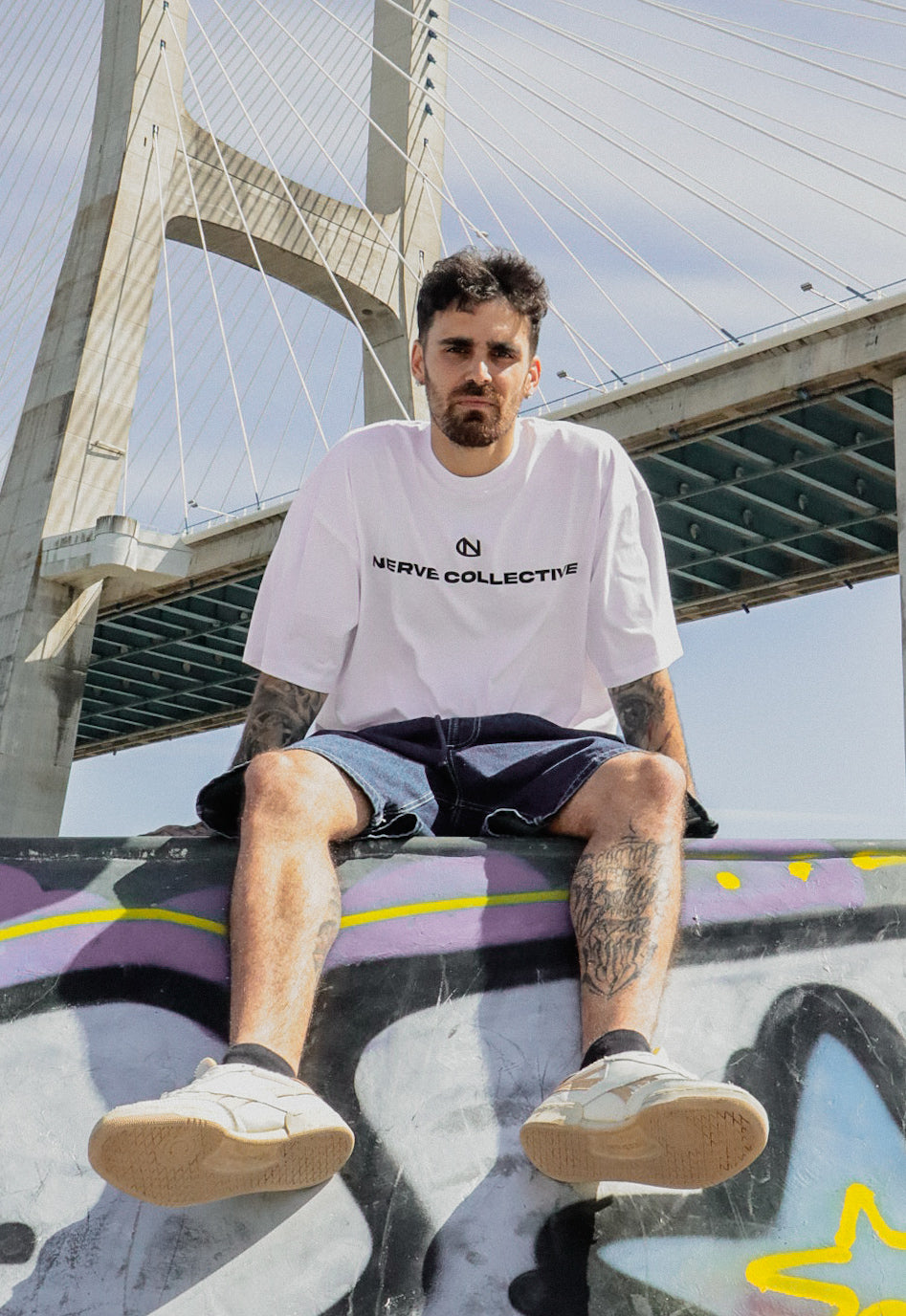 Block Breakline Oversize Tee - with Logo (White and Black)