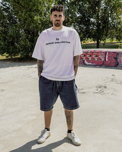 Block Breakline Oversize Tee - with Logo (White and Black)
